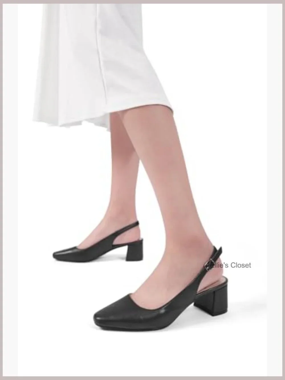 Low Chunky Slingback Heels Square Toe Block Dress Shoes Closed Toe Comfortable